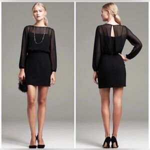 Banana Republic Black Sheer Long-Sleeve Mini Event Dress Sz 8 Capsule Wardrobe